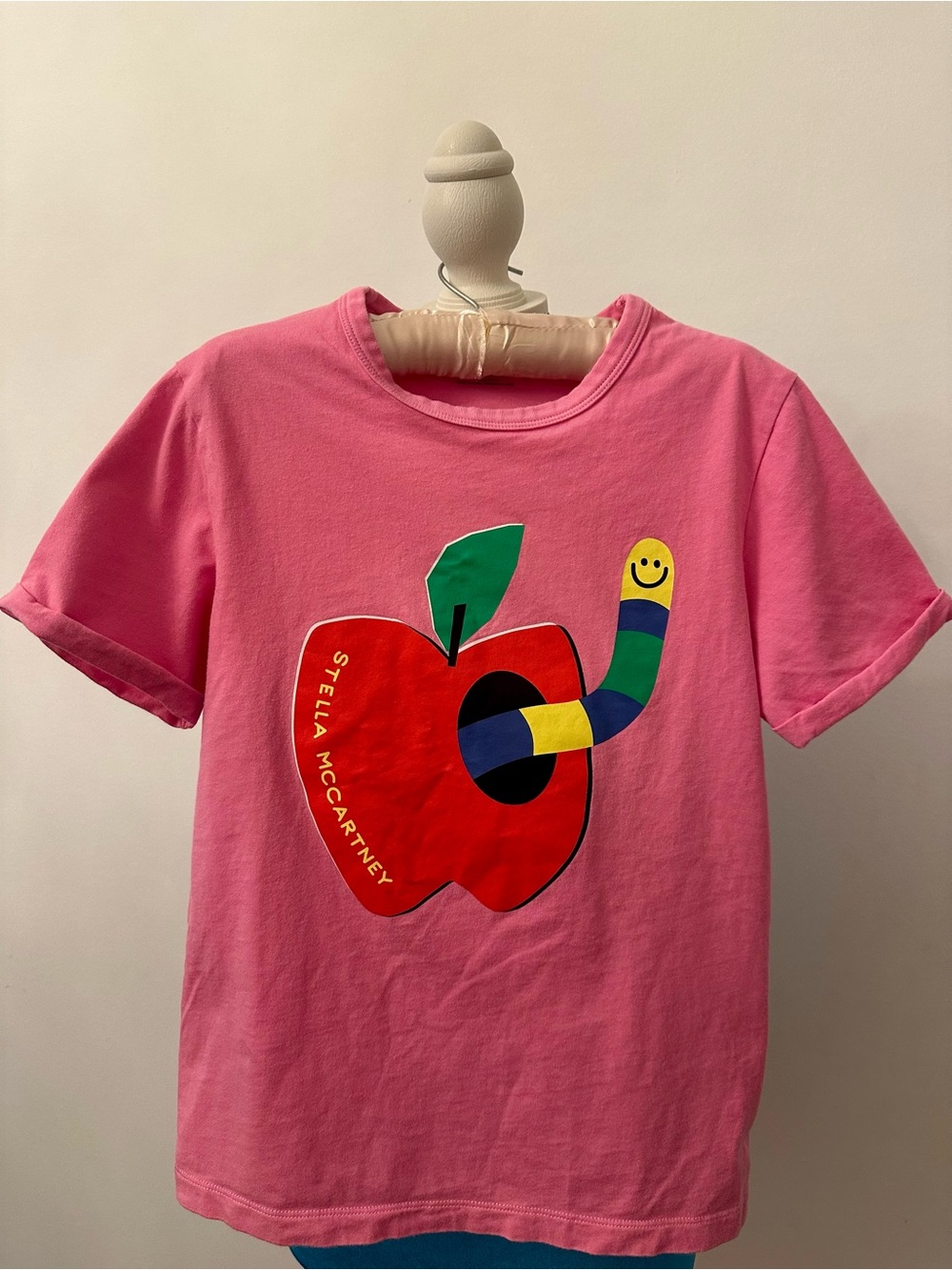 Stella McCartney Kids Bright Pink Apple Worm Graphic Tee